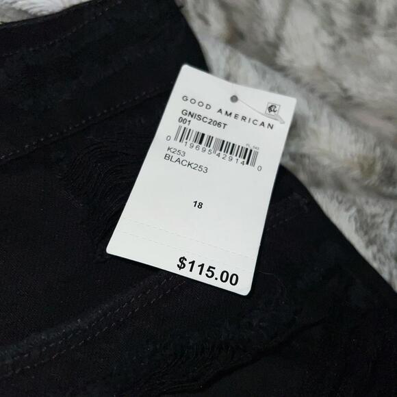 Good American Black Distressed Denim Shorts - Picture 2 of 5